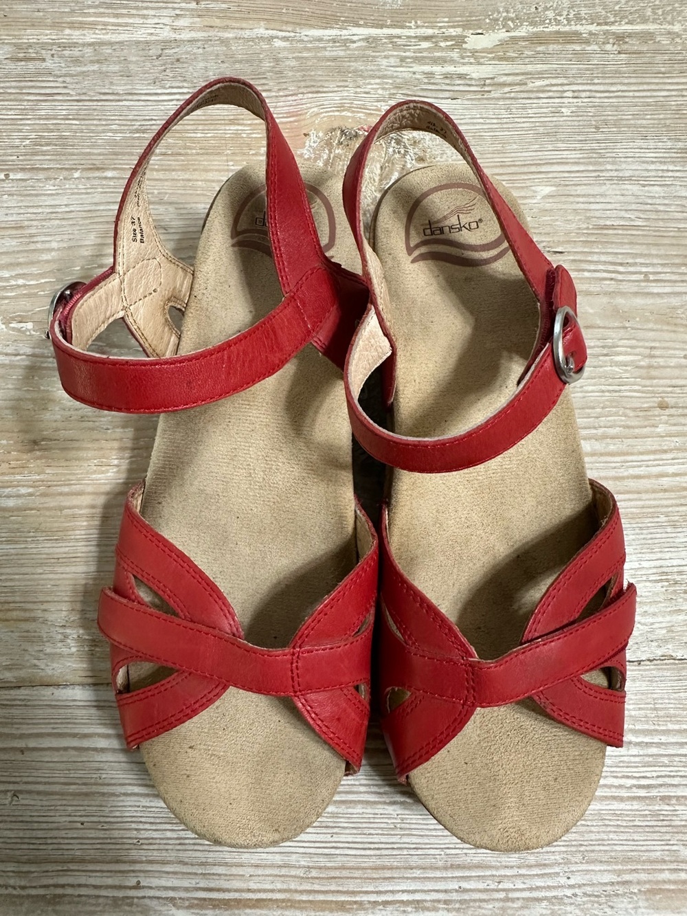 Dansko Season Red Leather Adjustable Comfort Sandal Sz 37 - Picture 3 of 10